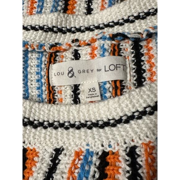 Lou & Grey Loft Fringe Sleeveless Striped Sweater Tank Cream Orange Blue size xs - Picture 2 of 13